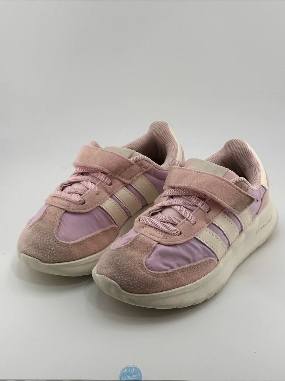 adidas Kids Pink and Cream Athletic Sneakers with Hook-and-Loop Strap